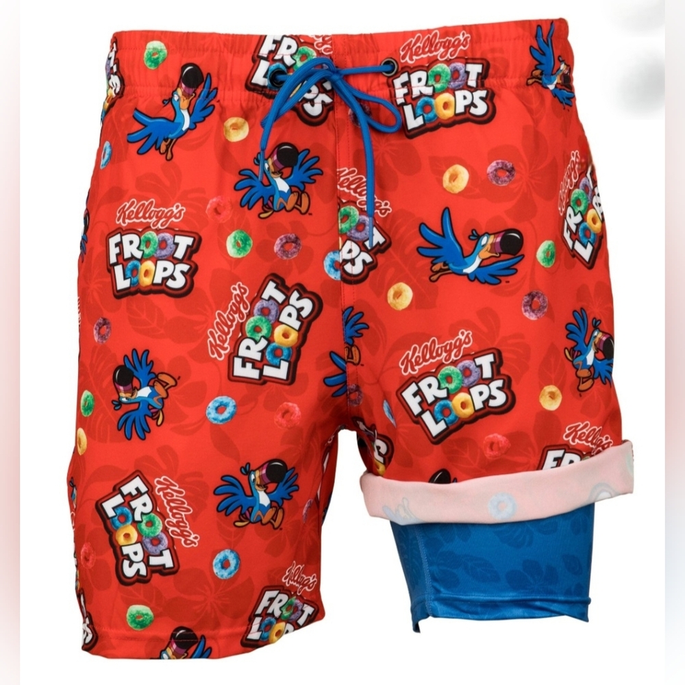 Froot Loops Cereal 6" Inseam Lined Swim Trunks Size-XL